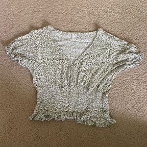 Paper Crane, white and green floral top, size medium